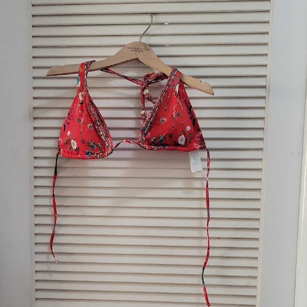 Red Floral Bikini Top
